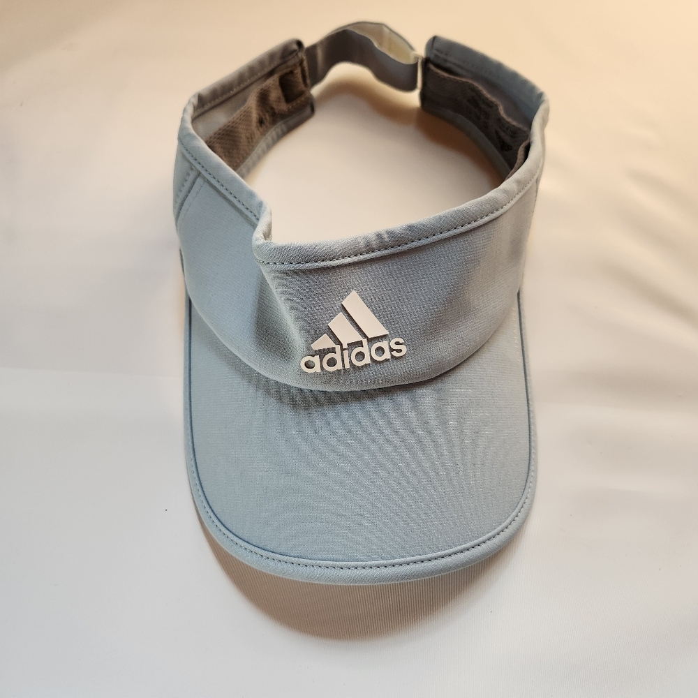 Adidas Three Stripe Logo Golf Visor Womens OSFA Baby Blue Climalite Athletic Hat